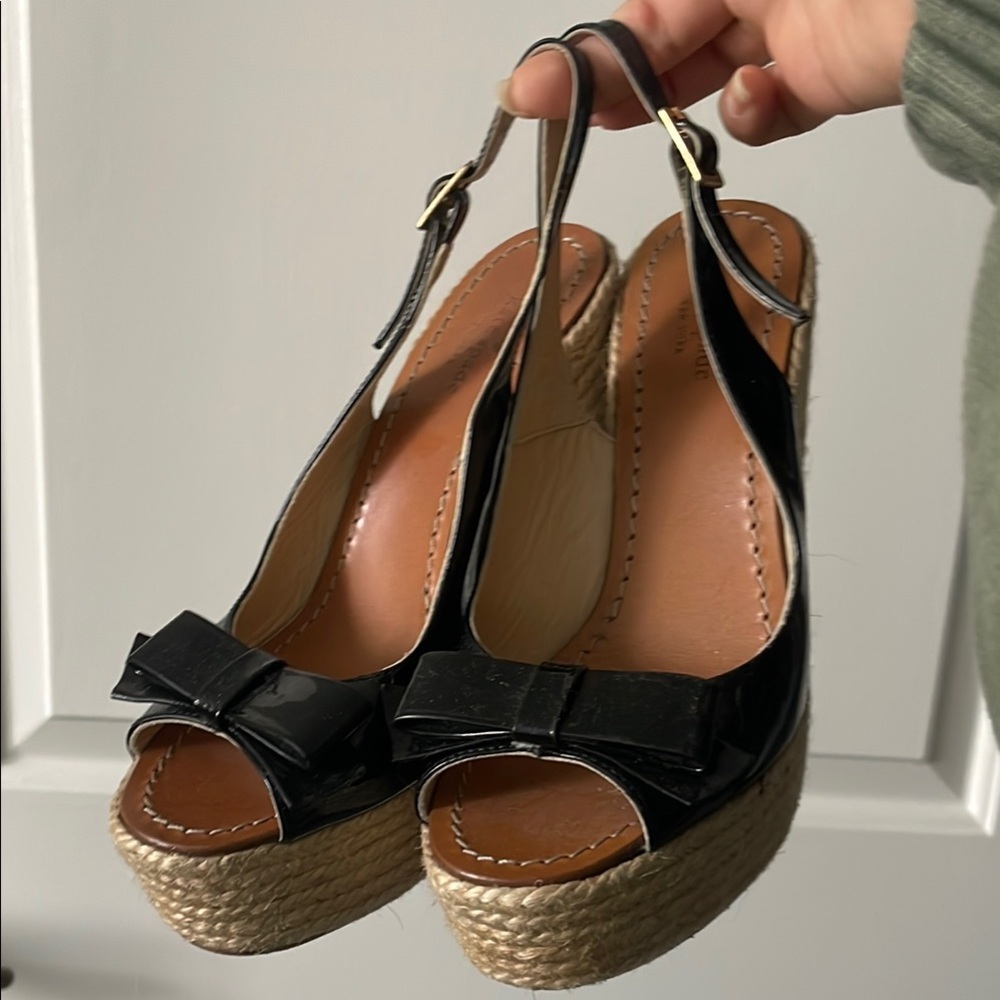 Black Wedge Sandals with Bow